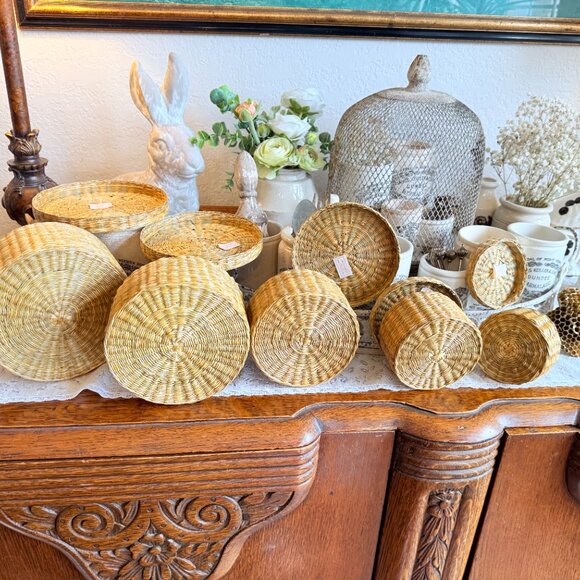5 Vintage Woven Nesting Baskets with Handles - Picture 14 of 17